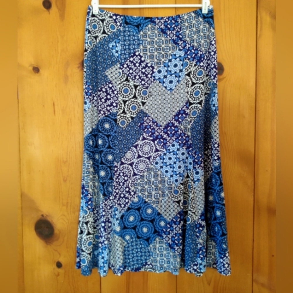 Susan Graver Petite Mille Fiori Flare Panel Maxi Skirt